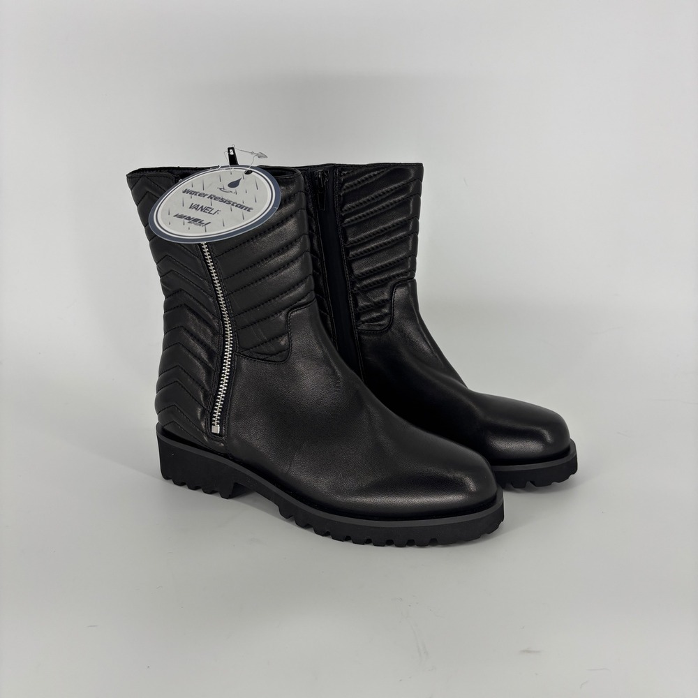 New Vaneli Zohan Ankle Boots Black Women Size 6.5 Weatherproof Leather Quilted
